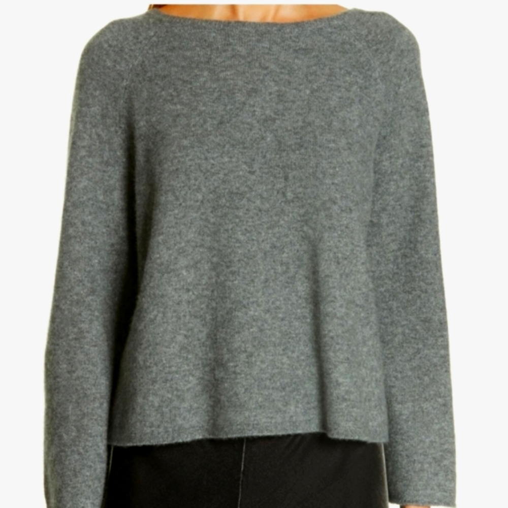 Eileen Fisher green cropped Cashmere Bell sleeve sweater petite small PS